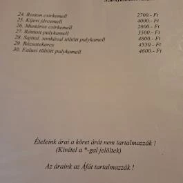 Rózsakert Vendéglő , Domaszék - Étlap/itallap