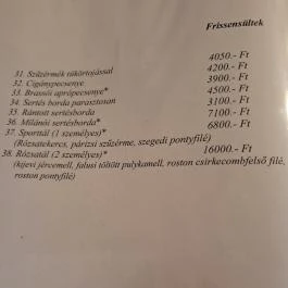 Rózsakert Vendéglő , Domaszék - Étlap/itallap