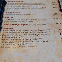 Sári Csárda, Dunakiliti - Étlap/itallap