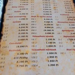 Sári Csárda, Dunakiliti - Étlap/itallap