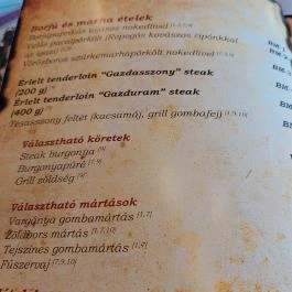 Sári Csárda, Dunakiliti - Étlap/itallap