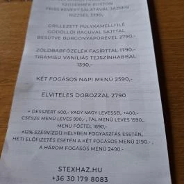 Stex Ház Étterem Budapest - Étlap/itallap