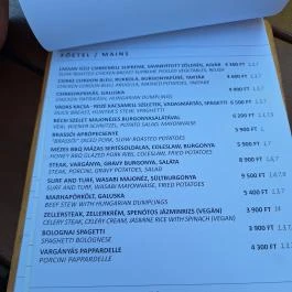 Stifler Garden, Budapest - Étlap/itallap