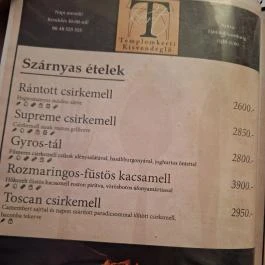 Templomkerti Kisvendéglő, Edelény - Étlap/itallap