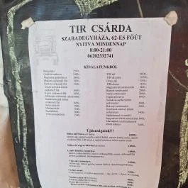 TIR Csárda, Szabadegyháza - Étlap/itallap