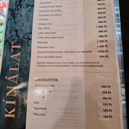 Tisza kastély kávézó, Geszt - Étlap/itallap
