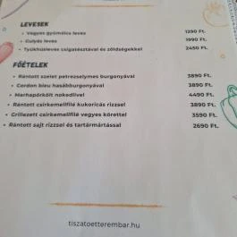 Tisza-tó Étterem & Bár, Kisköre - Étlap/itallap
