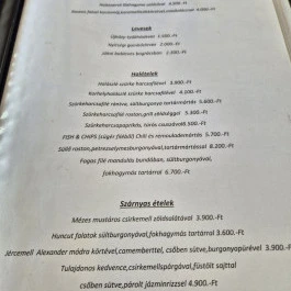 Tiszai Öreghalász Csárda, Tiszadada - Étlap/itallap