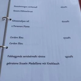 Torony Étterem, Csesztreg - Étlap/itallap