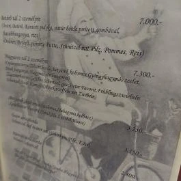 Vadász Betérő, Tényő - Étlap/itallap