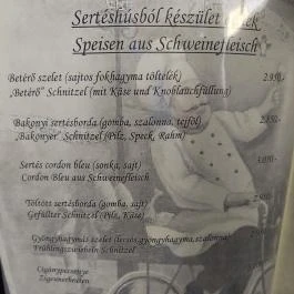 Vadász Betérő, Tényő - Étlap/itallap