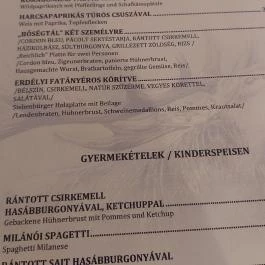 Vadászcsárda Zalacsány - Étlap/itallap