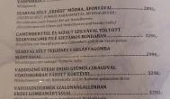 Vadászcsárda Zalacsány - Étlap/itallap