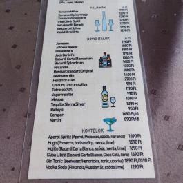 Vagon Étterem Budapest - Étlap/itallap