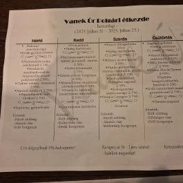 Vanek Úr Polgári Étkezde, Budapest - Étlap/itallap