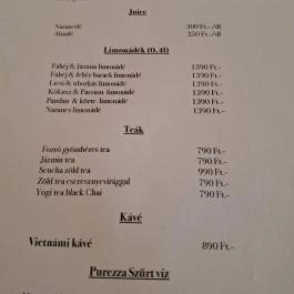 Zen Eatery Budapest - Étlap/itallap