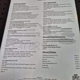 Zen Eatery, Budapest - Étlap/itallap