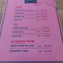Zhu & Co, Budapest - Étlap/itallap