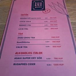 Zhu & Co, Budapest - Étlap/itallap