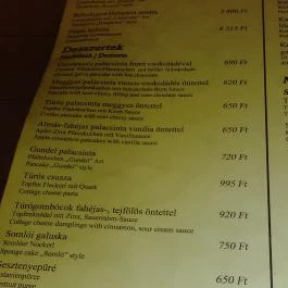 Nádas Étterem, Agárd - Étlap/itallap