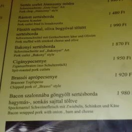 Nádas Étterem, Agárd - Étlap/itallap