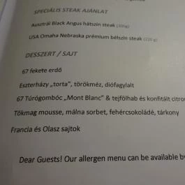 67 Sigma Étterem Székesfehérvár - Étlap/itallap