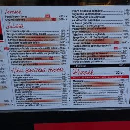 A Presto, Budapest - Étlap/itallap