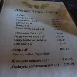 Abasári Terasz, Abasár - Étlap/itallap