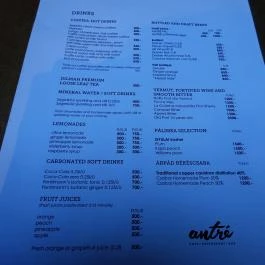 Antré Budapest - Étlap/itallap