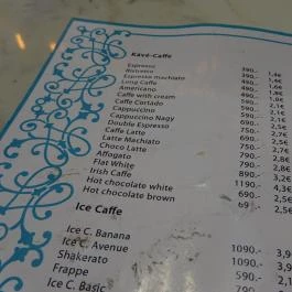 Avenue Café Budapest - Étlap/itallap