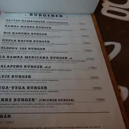 Bamba Marha Burger - Deák Ferenc tér Budapest - Étlap/itallap