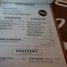 Bamba Marha Burger - Deák Ferenc tér Budapest - Étlap/itallap