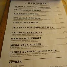 Bamba Marha Burger - Október 6. utca Budapest - Étlap/itallap