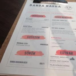 Bamba Marha Burger - Westend Budapest - Étlap/itallap