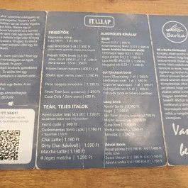 BARKA - kávé és kuckó, Érd - Étlap/itallap
