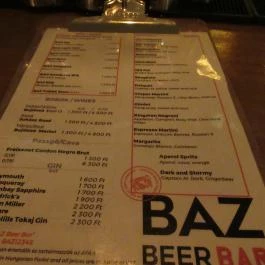 BAZ Beer Bar Budapest - Étlap/itallap