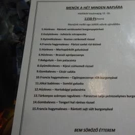 Bem Söröző-Étterem Budapest - Étlap/itallap