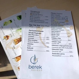 Berek Kávézó Budapest - Étlap/itallap