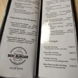 Béri Burger Budapest - Étlap/itallap