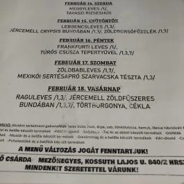 Betérő Csárda Mezőhegyes - Étlap/itallap