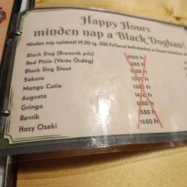Black Dog Pub - Lágymányosi utca Budapest - Étlap/itallap