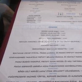 Boathouse Budapest - Étlap/itallap