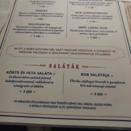 Bob's Kitchen Budapest - Étlap/itallap