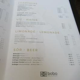 Bobo Restaurant - Haris Park Budapest - Étlap/itallap
