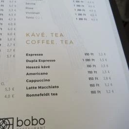 Bobo Restaurant - Haris Park Budapest - Étlap/itallap