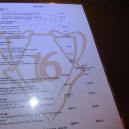 Bohem 16 - Bistro & Lounge Budapest - Étlap/itallap