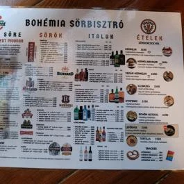 Bohemia Söröző Budapest - Étlap/itallap