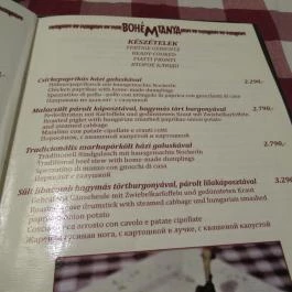 Bohémtanya Étterem, Budapest - Étlap/itallap