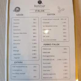 BonZsúr Kávézó Budapest - Étlap/itallap