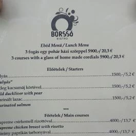 Borssó Bistro Budapest - Étlap/itallap